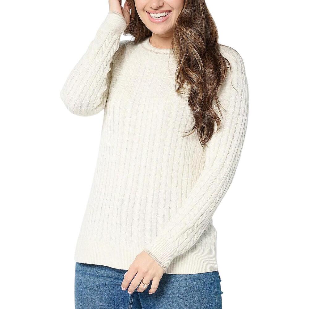 Joan Rivers Women's Cable Knit Crewneck Sweater w/ Tipping Oatmeal - Regular